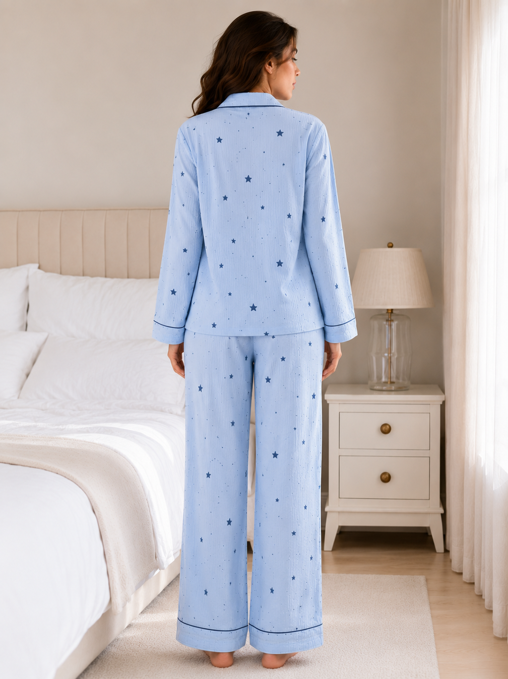 Blue Star Cotton Pajama Set – Soft Comfort Nightwear for Women