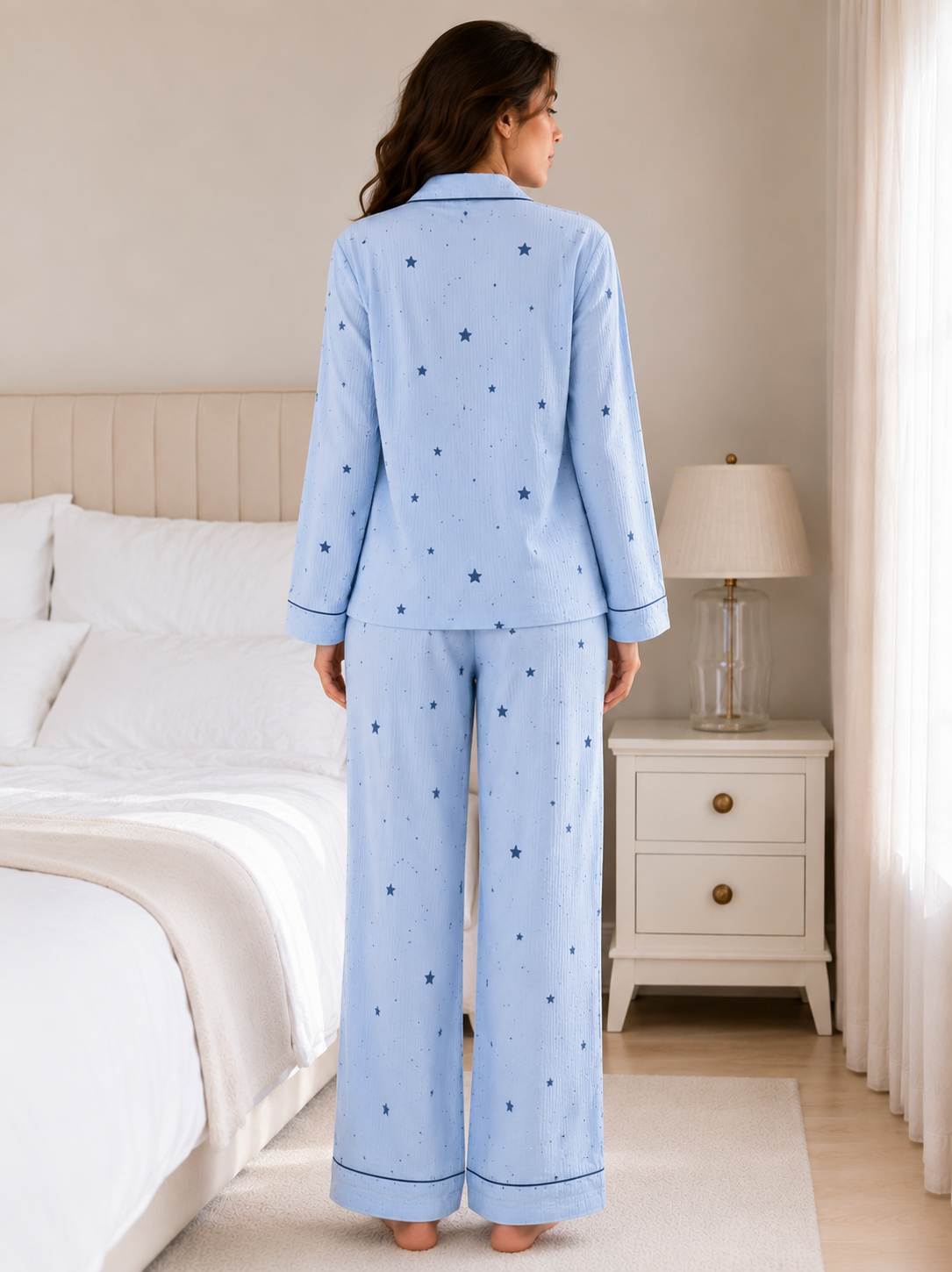 Blue Star Cotton Pajama Set – Soft Comfort Nightwear for Women