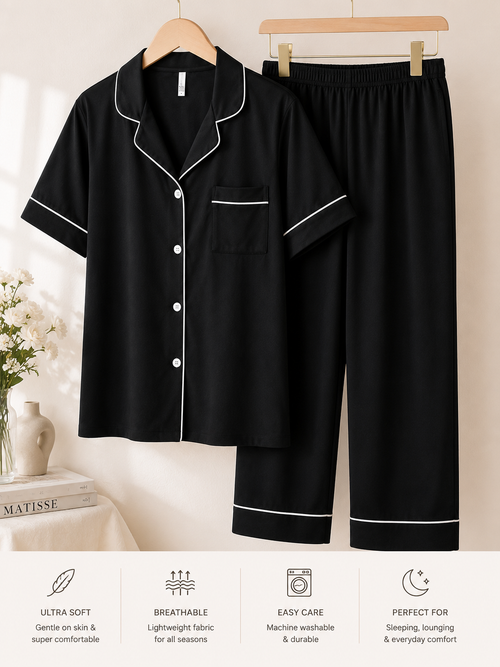 Classic Black Pajama Set – Soft Luxe Nightwear for Women