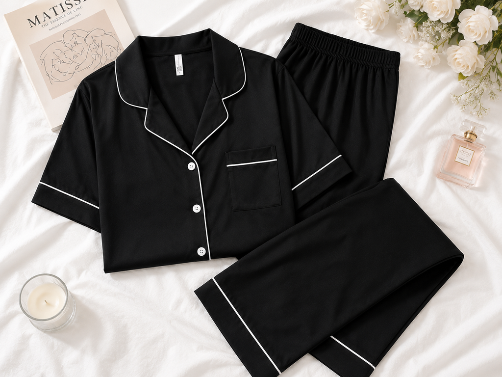 Classic Black Pajama Set – Soft Luxe Nightwear for Women
