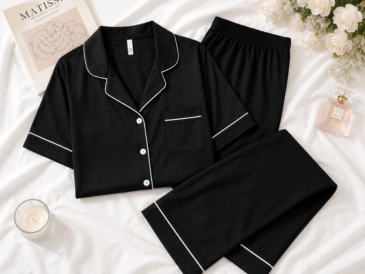 Classic Black Pajama Set – Soft Luxe Nightwear for Women